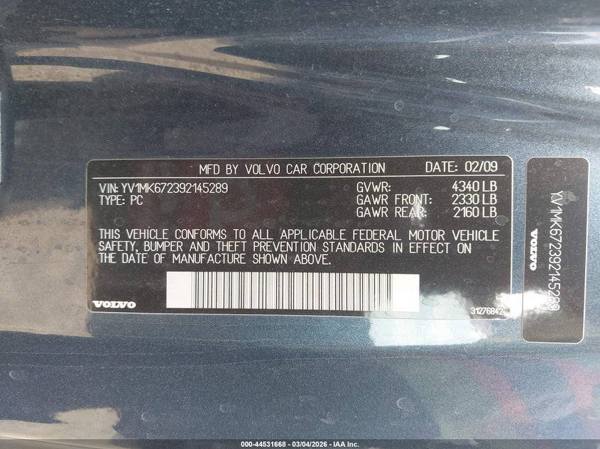 2009 Volvo C30 T5/T5 R-Design VIN: YV1MK672392145289 Lot: 44531668
