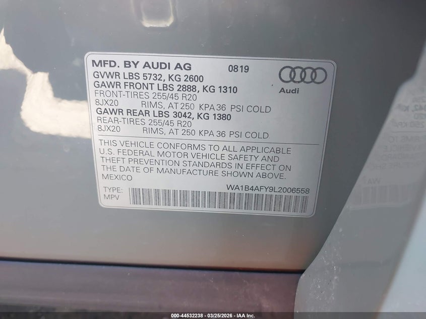 2020 Audi Sq5 Premium Plus Tfsi Quattro Tiptronic VIN: WA1B4AFY9L2006558 Lot: 44532238
