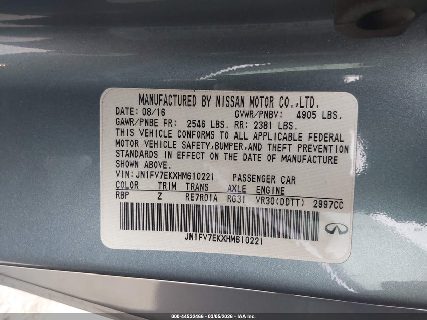 2017 Infiniti Q60 3.0T Red Sport 400 VIN: JN1FV7EKXHM610221 Lot: 44532466