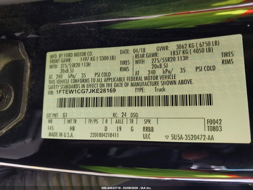 2018 Ford F-150 Lariat VIN: 1FTEW1CG7JKE28169 Lot: 44533719