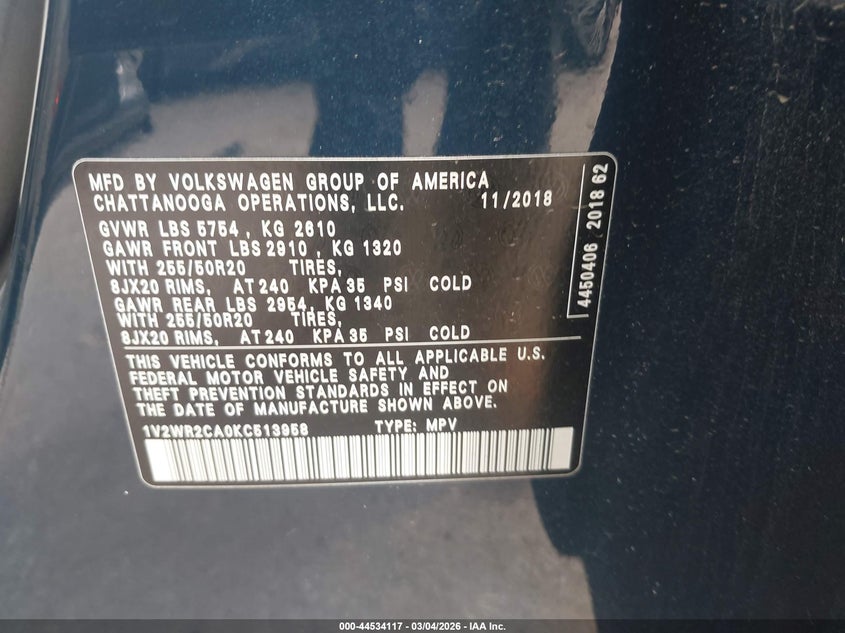 2019 Volkswagen Atlas 3.6L V6 Se W/Technology #9