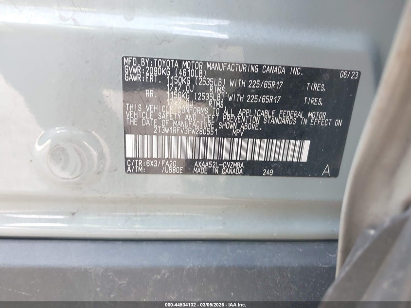 VIN 2T3W1RFV3PW280551 2023 TOYOTA RAV4 XLE