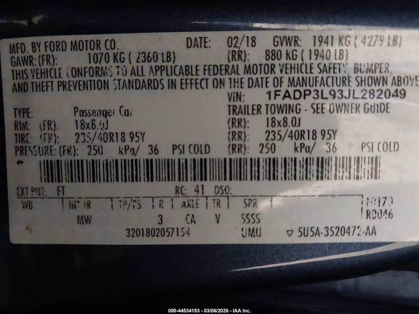 2018 Ford Focus St VIN: 1FADP3L93JL282049 Lot: 44534153