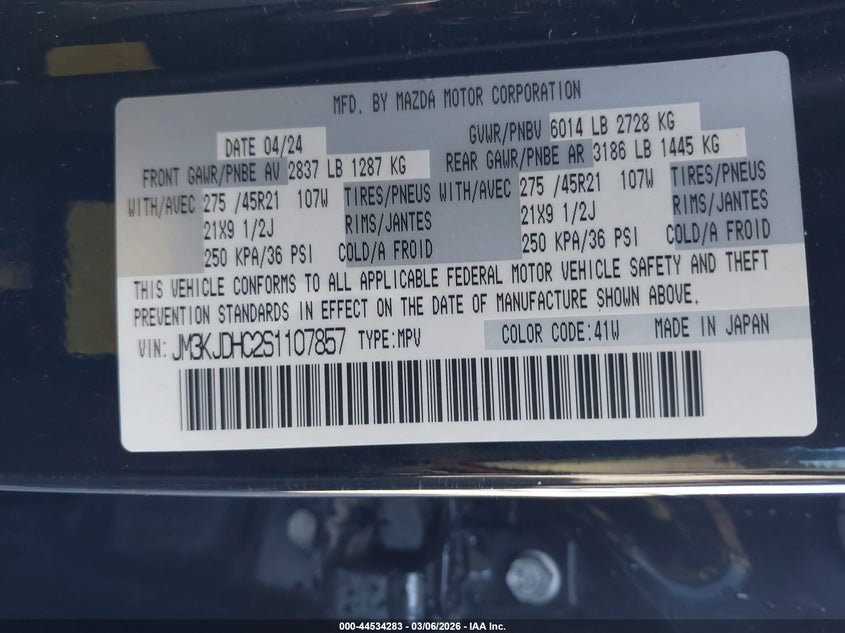 2025 Mazda Cx-70 3.3 Turbo S Premium VIN: JM3KJDHC2S1107857 Lot: 44534283
