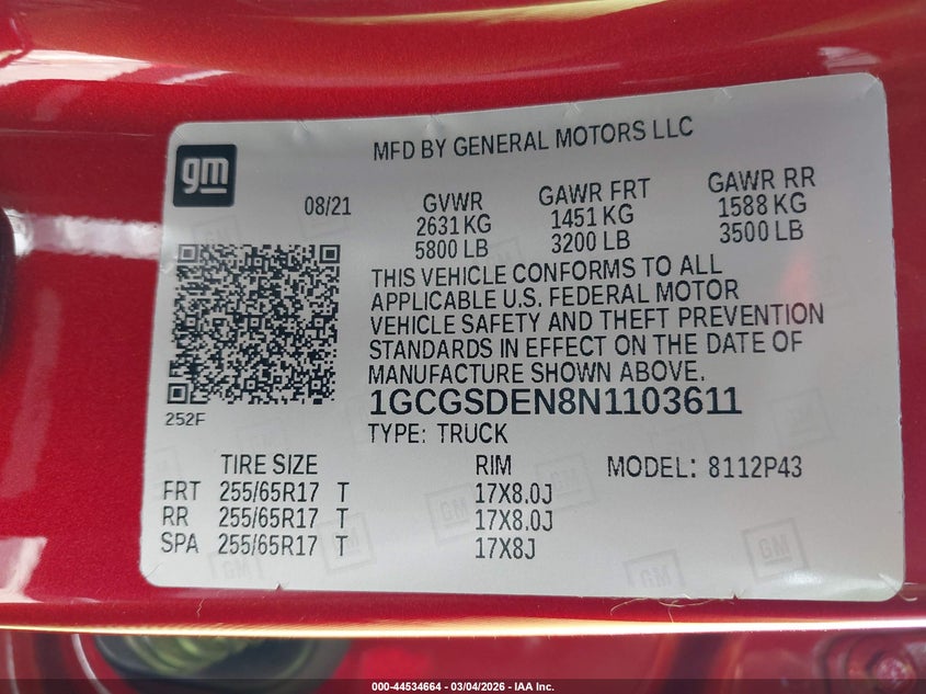 2022 Chevrolet Colorado 2Wd Short Box Z71 VIN: 1GCGSDEN8N1103611 Lot: 44534664