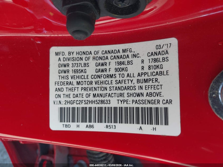 VIN 2HGFC2F52HH528633 2017 HONDA CIVIC LX