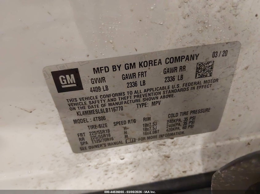 2020 Buick Encore Gx Awd Select VIN: KL4MMESL6LB116770 Lot: 44536055