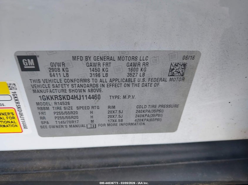 2017 GMC Acadia Limited VIN: 1GKKRSKD4HJ114460 Lot: 44536773
