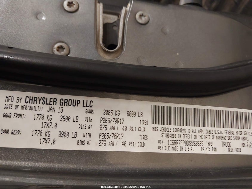 2013 Ram 1500 Tradesman VIN: 1C6RR7FP8DS592825 Lot: 44536852