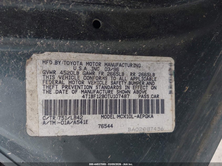 1996 Toyota Avalon Xl/Xls VIN: 4T1BF12B0TU107487 Lot: 44537089