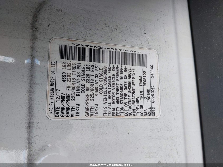 2018 Nissan Rogue Sl VIN: JN8AT2MT1JW461271 Lot: 44537328