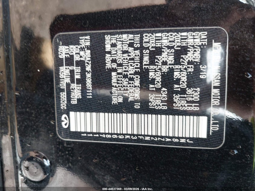 2019 Infiniti Qx80 Luxe VIN: JN8AZ2NF3K9687111 Lot: 44537369