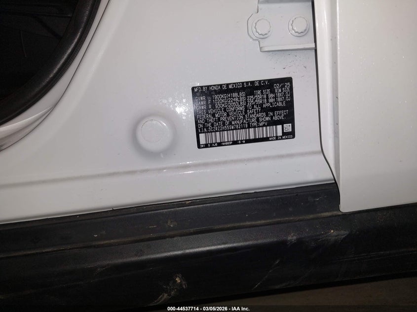2025 Honda Hr-V Awd Sport VIN: 3CZRZ2H55SM782119 Lot: 44537714