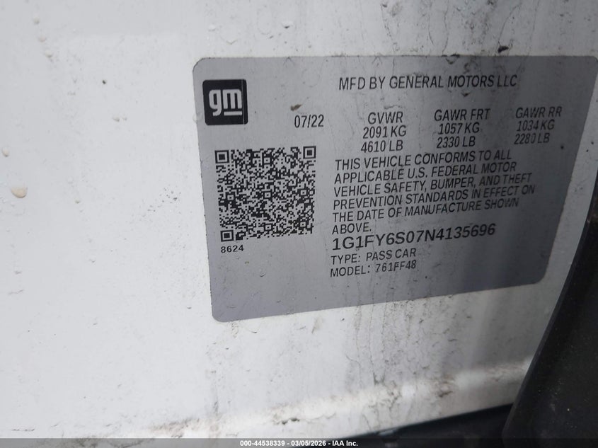 2022 Chevrolet Bolt Euv Fwd Lt VIN: 1G1FY6S07N4135696 Lot: 44538339