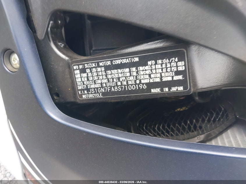 2025 Suzuki Gsx-R600 VIN: JS1GN7FA8S7100196 Lot: 44538430