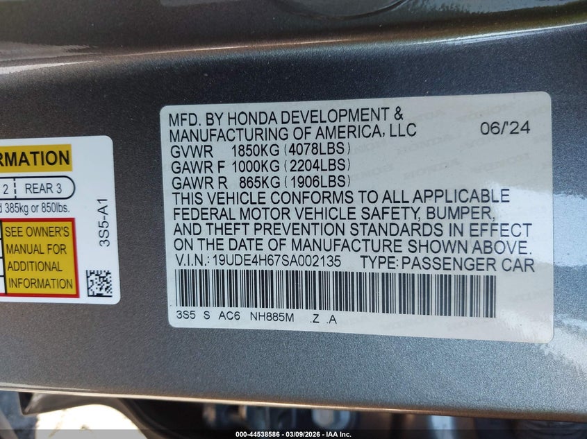 2025 Acura Integra A-Spec Technology VIN: 19UDE4H67SA002135 Lot: 44538586