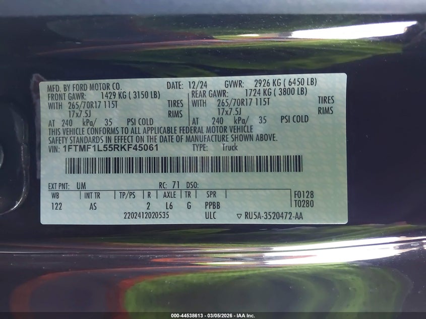 VIN 1FTMF1L55RKF45061 2024 FORD F-150 XL