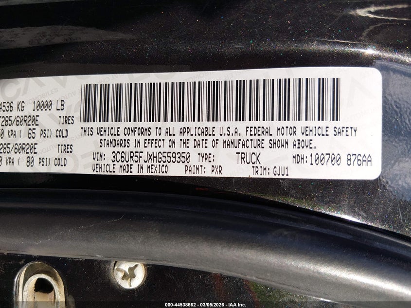 2017 Ram 2500 Laramie 4X4 6'4 Box VIN: 3C6UR5FJXHG559350 Lot: 44538662