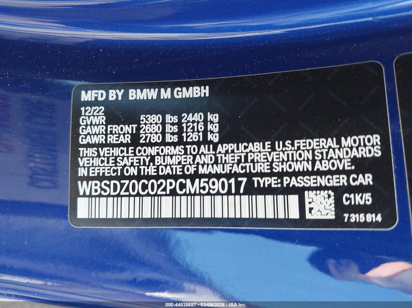 VIN WBSDZ0C02PCM59017 2023 BMW M8 CABRIOLET COMPETITION