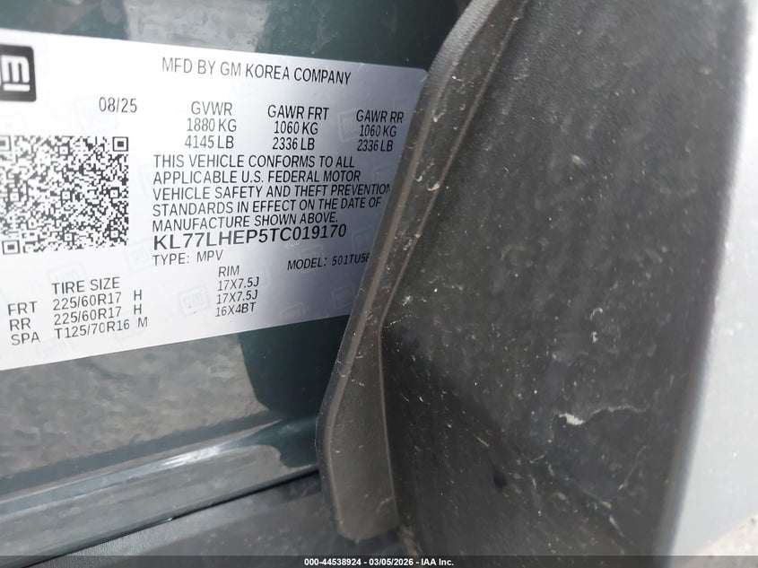 2026 Chevrolet Trax Fwd Lt VIN: KL77LHEP5TC019170 Lot: 44538924