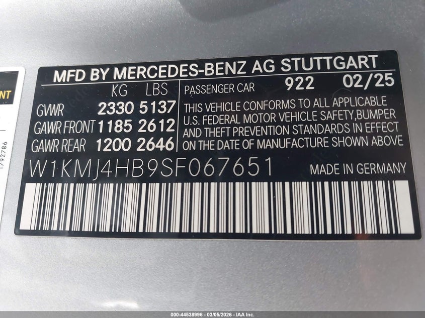 MERCEDES-BENZ CLE 300 2025 VIN W1KMJ4HB9SF067651