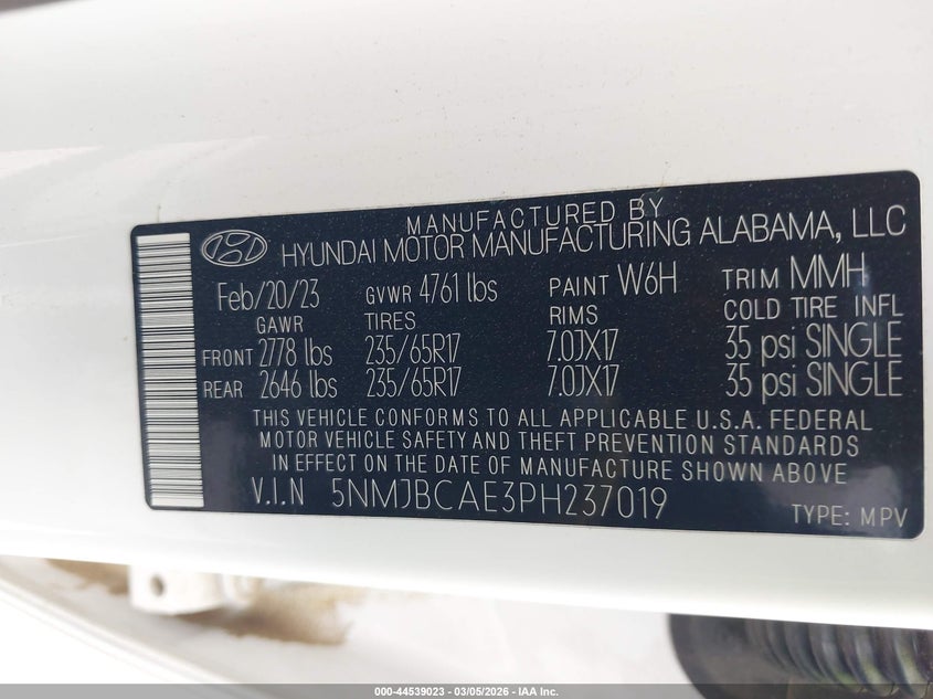 VIN 5NMJBCAE3PH237019 2023 HYUNDAI TUCSON SEL