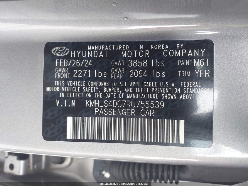 VIN KMHLS4DG7RU755539 2024 HYUNDAI ELANTRA SEL