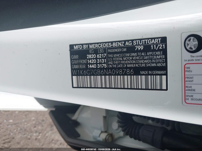 2022 Mercedes-Benz S 580 4Matic VIN: W1K6G7GB6NA098786 Lot: 44539745