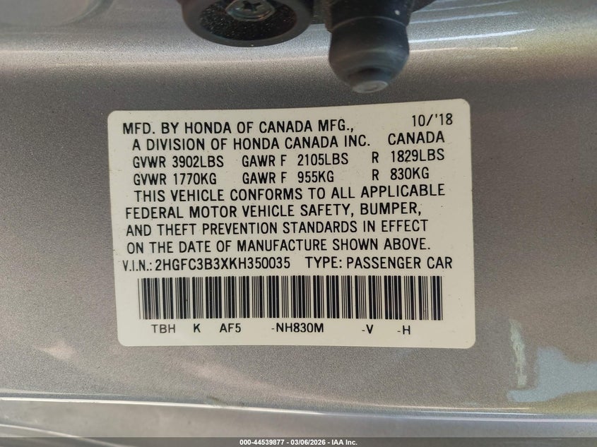 VIN 2HGFC3B3XKH350035 2019 HONDA CIVIC EX