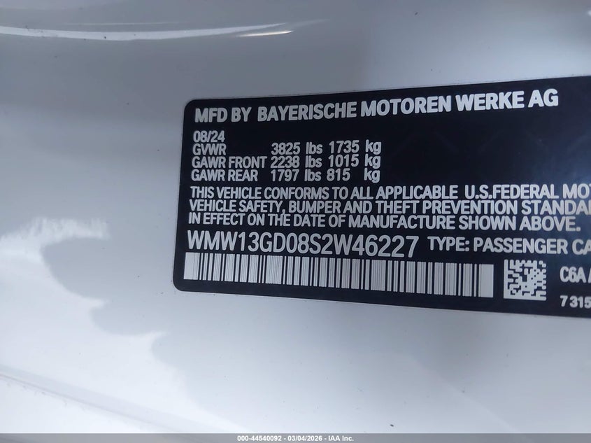 2025 Mini Hardtop Cooper VIN: WMW13GD08S2W46227 Lot: 44540092