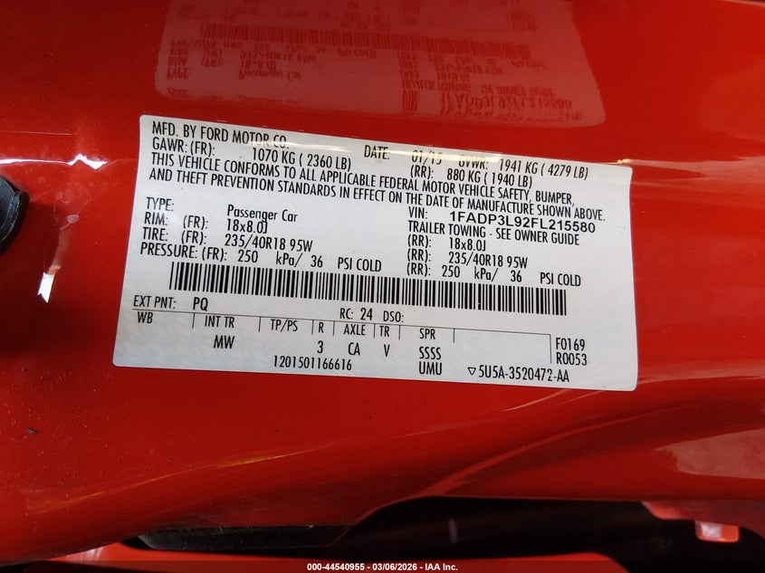 2015 Ford Focus St VIN: 1FADP3L92FL215580 Lot: 44540955