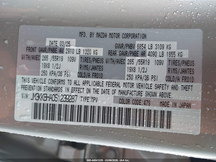 2025 Mazda Cx-90 Phev Preferred Package VIN: JM3KKBHA0S1239287 Lot: 44541229