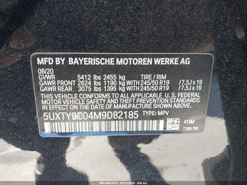 2021 BMW X3 3.0 M40I Unknown Lot 111044541613 Vin 5UXTY9C04M9D82185