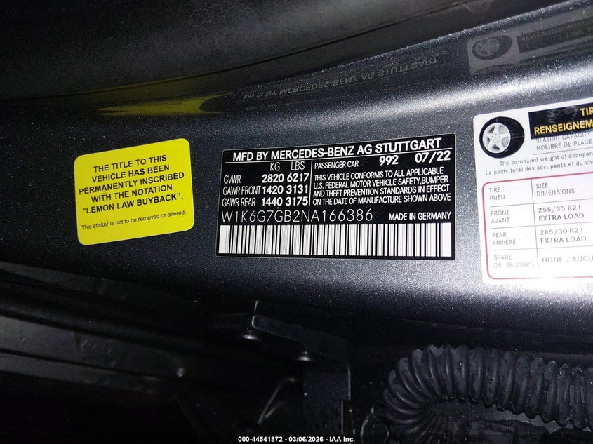 2022 Mercedes-Benz S 580 4Matic VIN: W1K6G7GB2NA166386 Lot: 44541872