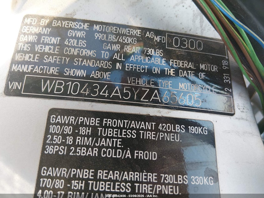2000 BMW R1200 C VIN: WB10434A5YZA65605 Lot: 44542456