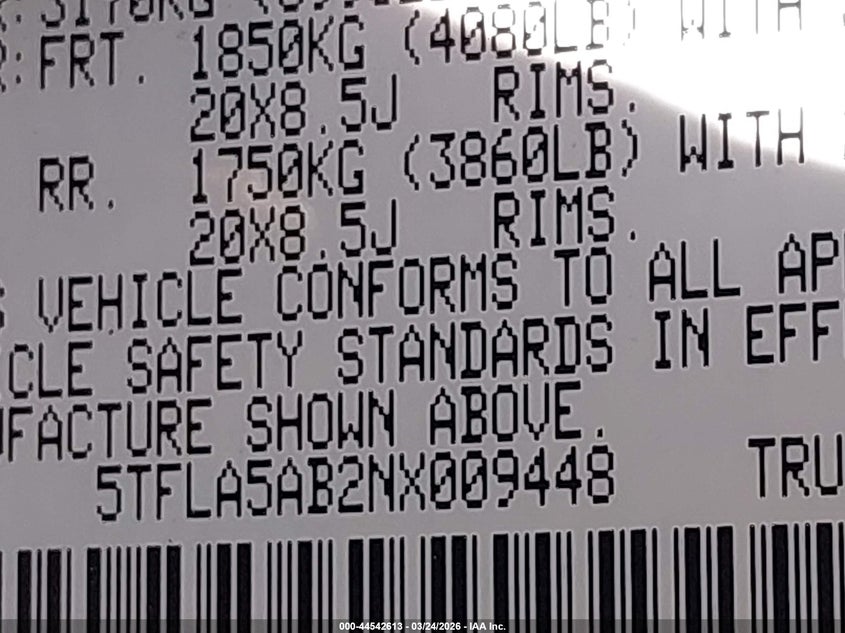 2022 Toyota Tundra Sr5 VIN: 5TFLA5AB2NX009448 Lot: 44542613
