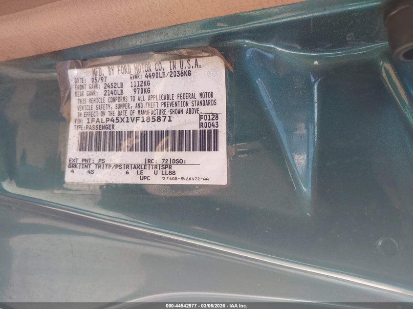 1997 Ford Mustang Gt VIN: 1FALP45X1VF185871 Lot: 44542977