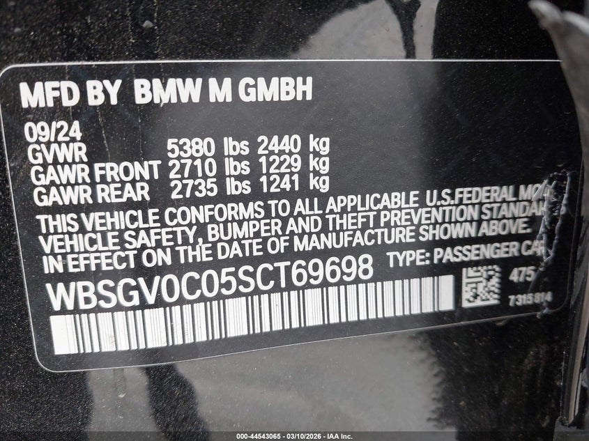 2025 BMW M8 Gran Coupe Competition VIN: WBSGV0C05SCT69698 Lot: 44543065