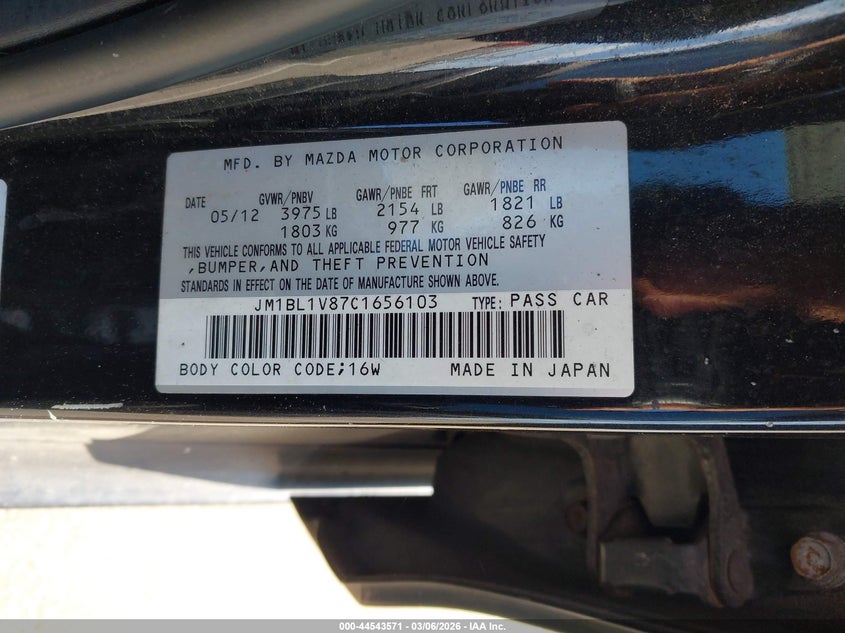2012 Mazda 3 2.0 I Touring black Lot 111044543571 Vin JM1BL1V87C1656103