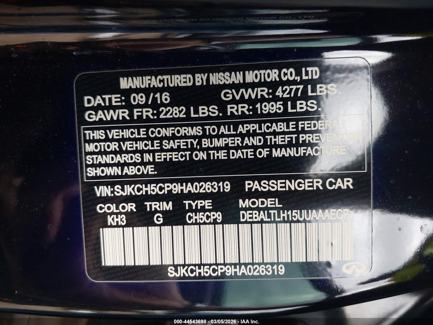 2017 Infiniti Qx30 Sport VIN: SJKCH5CP9HA026319 Lot: 44543698