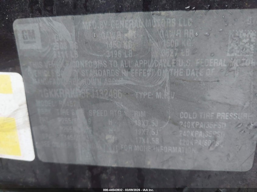 2015 GMC Acadia Slt-1 VIN: 1GKKRRKD5FJ132486 Lot: 44543932