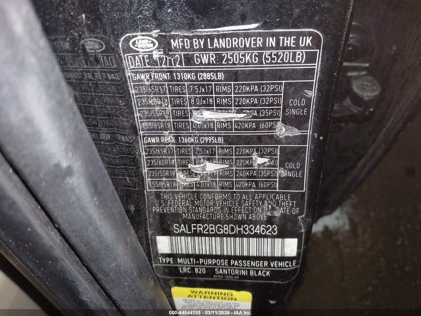 2013 Land Rover Lr2 VIN: SALFR2BG8DH334623 Lot: 44544185
