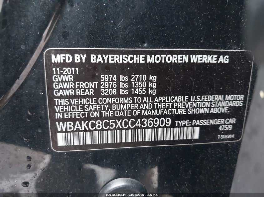 2012 BMW 7er 4.4 750Li xDrive black Lot 111044544641 Vin WBAKC8C5XCC436909