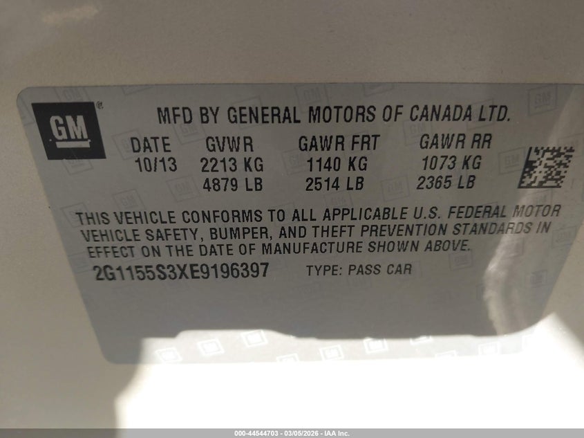 2014 Chevrolet Impala 2Lz VIN: 2G1155S3XE9196397 Lot: 44544703