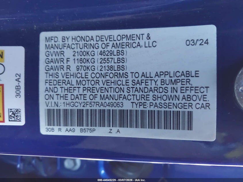 VIN 1HGCY2F57RA049063 2024 HONDA ACCORD HYBRID SPORT