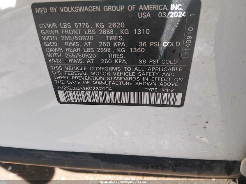 2024 Volkswagen Atlas Cross Sport 2.0T Se W/Technology VIN: 1V2KE2CA1RC237004 Lot: 44545510