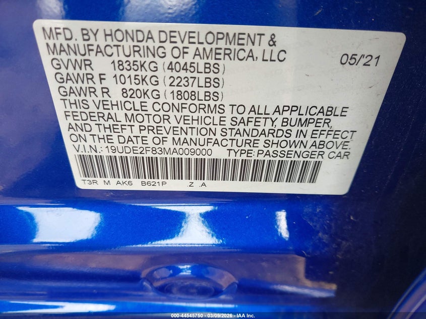 2021 Acura Ilx Premium A-Spec Packages/Technology A-Spec Packages VIN: 19UDE2F83MA009000 Lot: 44545750