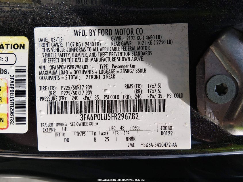 2015 Ford Fusion Hybrid Se VIN: 3FA6P0LU5FR296782 Lot: 44546316