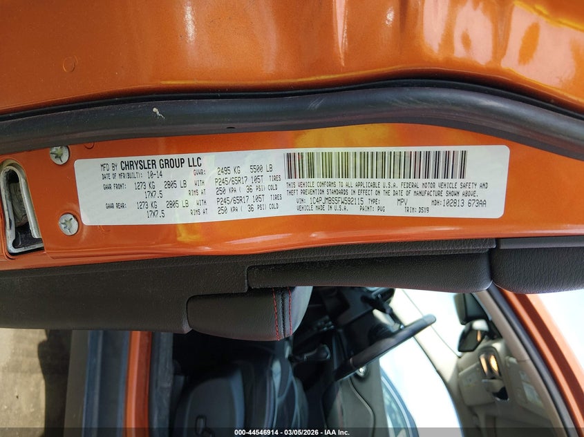 2015 Jeep Cherokee Trailhawk VIN: 1C4PJMBS5FW592115 Lot: 44546914