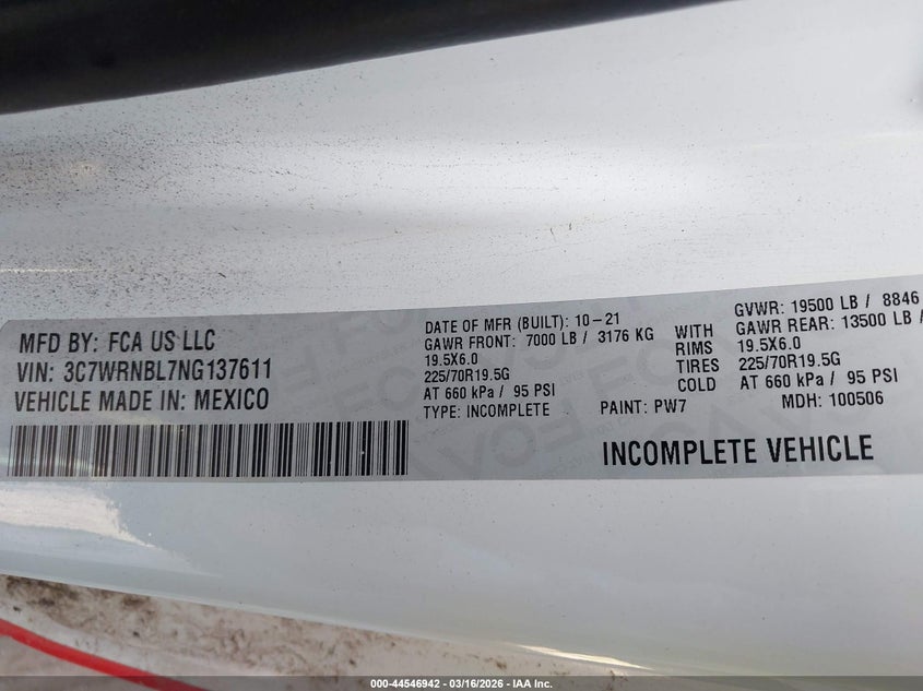 2022 Ram 5500 Chassis Tradesman/Slt VIN: 3C7WRNBL7NG137611 Lot: 44546942